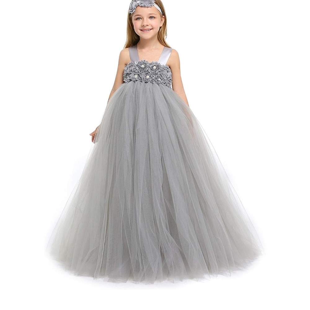 Gray Fluffy Flower Girl Tutu Dress for Wedding